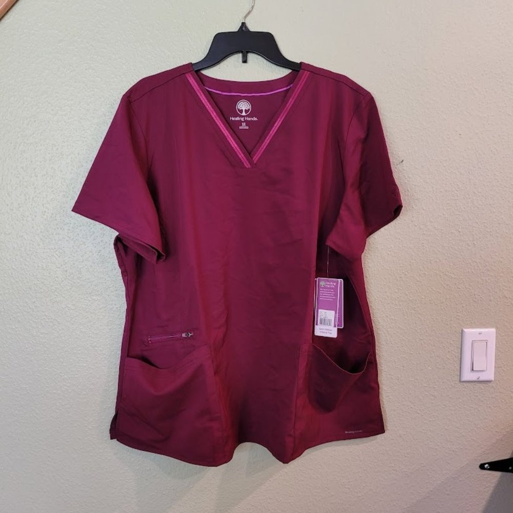 Healing Hands Women's Scrub Top 3 Pocket V-Neck